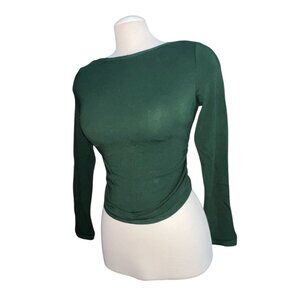 OGL Boatneck Long Sleeve Brami Top Sz Medium Womens Green Built in Bra
